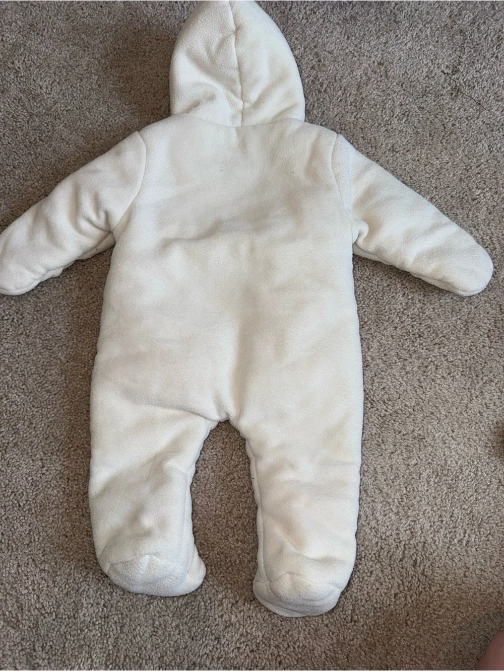Vintage Disney Cream Fleece Minnie Mouse Hooded One-Piece with Pink Accents